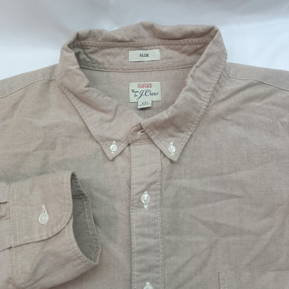 J.Crew Mens Slim All Cotton Oxford Shirt Tan Khaki Sand XXL Long Sleeve Casual - Picture 1 of 6